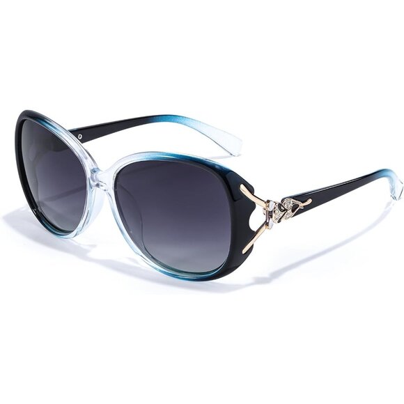 Women\'s Trendy Shades Eyes Protection Blue Frame Polarized Sunglasses Oversized Amazon.com: miyya Bug Eye Oversized Polarized Sunglasses  main image 4